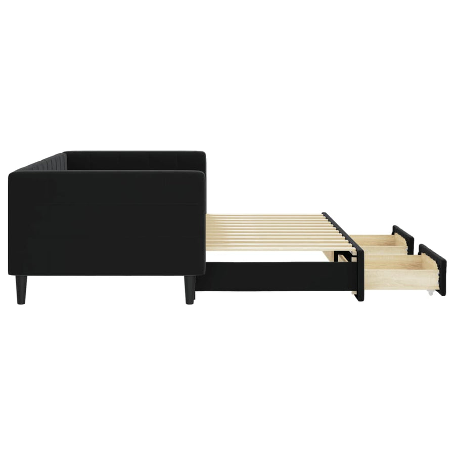 Slaapbank S Fluweel 90 x 200 cm Zwart met onderschuifbed en lade