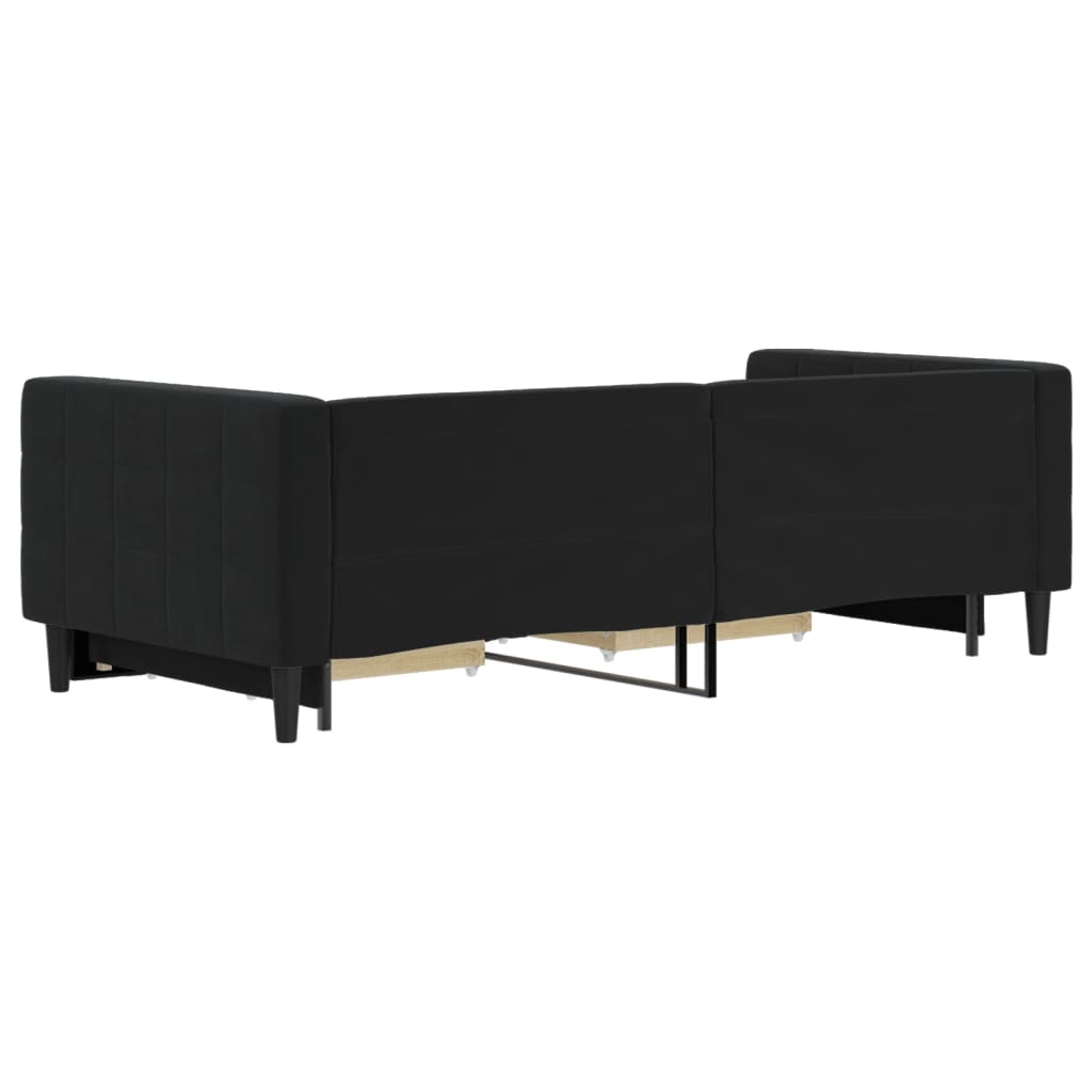 Slaapbank S Fluweel 90 x 200 cm Zwart met onderschuifbed en lade