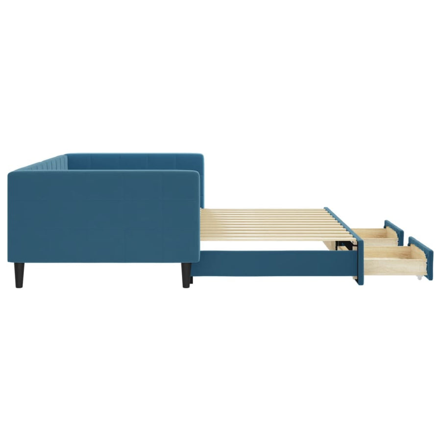 Slaapbank S Fluweel 100 x 200 cm Blauw met onderschuifbed en lade