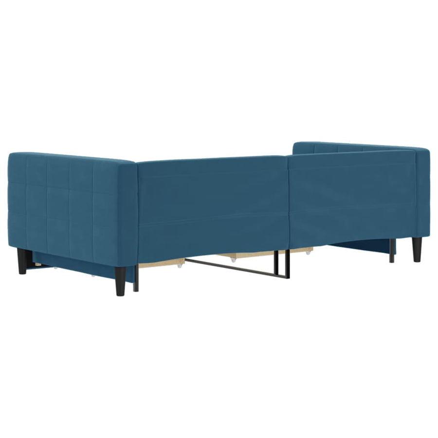 Slaapbank S Fluweel 100 x 200 cm Blauw met onderschuifbed en lade