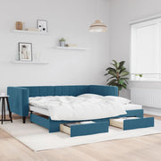 Slaapbank 100x200 cm blauw met onderschuifbed en lades