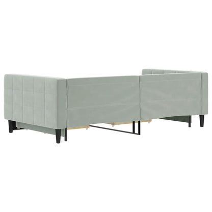 Slaapbank Onderschuifbed En Lades Fluweel 100 x 200 cm Lichtgrijs met onderschuifbed en lade