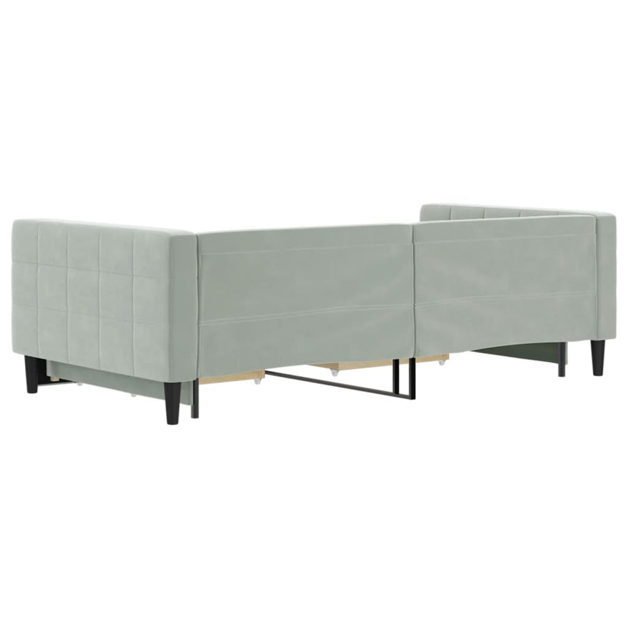 Slaapbank Onderschuifbed En Lades Fluweel 100 x 200 cm Lichtgrijs met onderschuifbed en lade