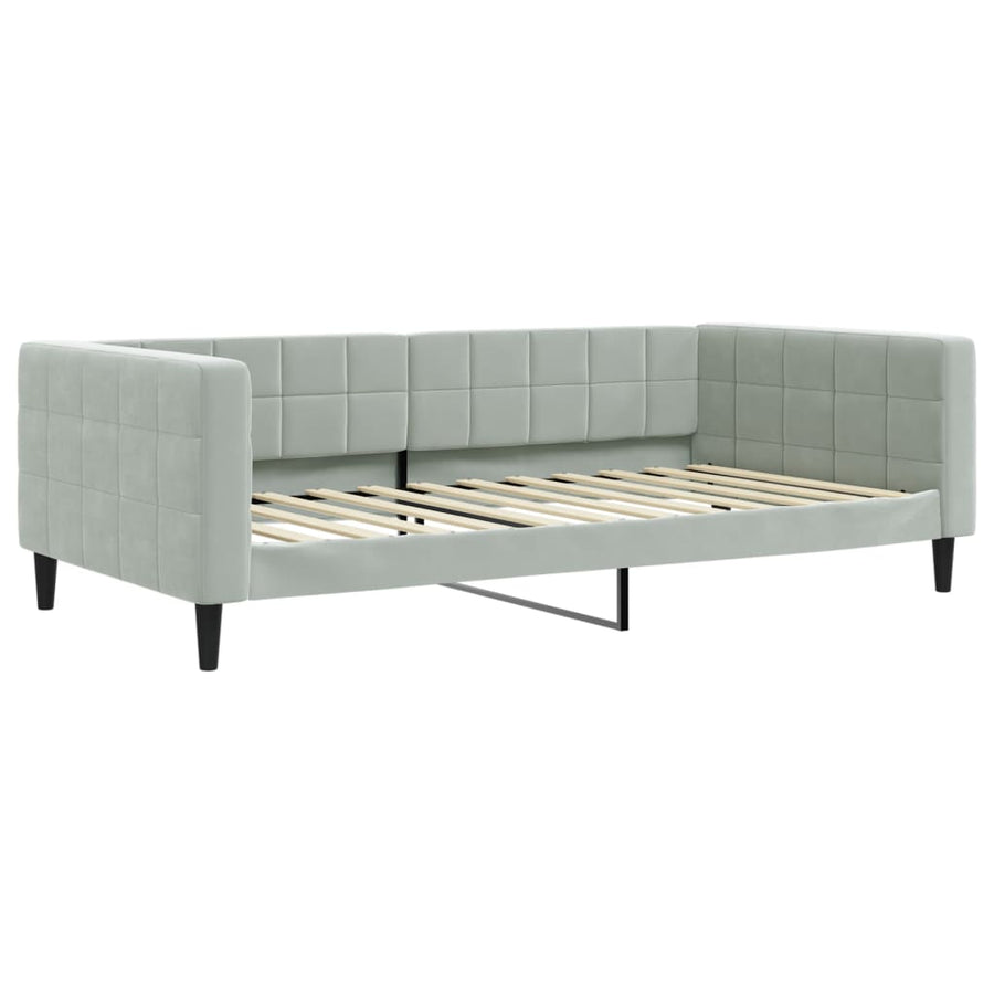 Slaapbank Onderschuifbed En Lades Fluweel 100 x 200 cm Lichtgrijs met onderschuifbed en lade