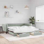 Slaapbank onderschuifbed lades 100x200 cm lichtgrijs fluweel