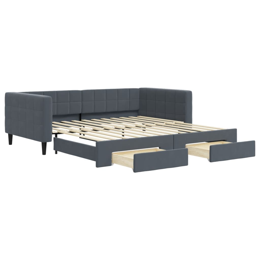Slaapbank onderschuifbed lades 100x200 cm fluweel donkergrijs