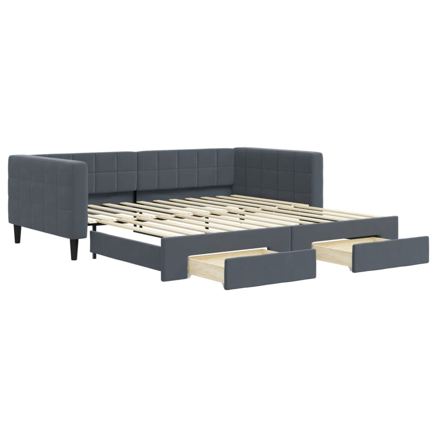 Slaapbank onderschuifbed lades 100x200 cm fluweel donkergrijs