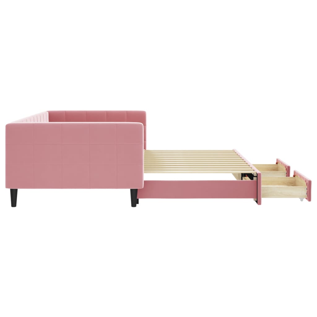 Slaapbank met onderschuifbed en lades 100x200 cm fluweel roze