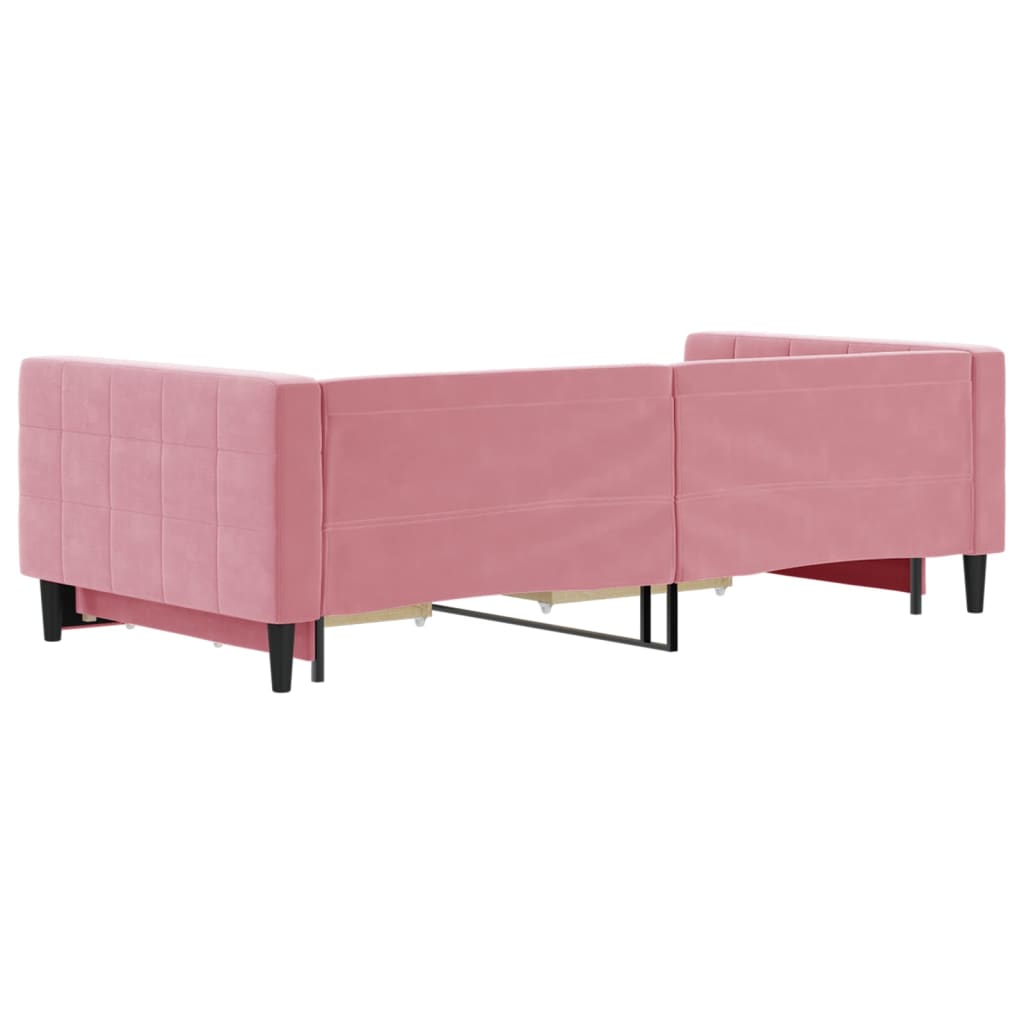 Slaapbank met onderschuifbed en lades 100x200 cm fluweel roze