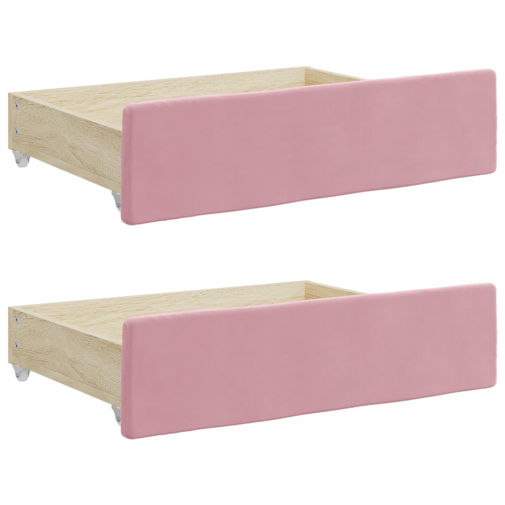 Slaapbank met onderschuifbed en lades 100x200 cm fluweel roze