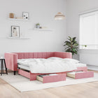 Slaapbank Met Onderschuifbed En Lades 100X200 Cm Fluweel Roze Roze 100 x 200 cm