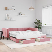 Slaapbank met onderschuifbed en lades 100x200 cm fluweel roze