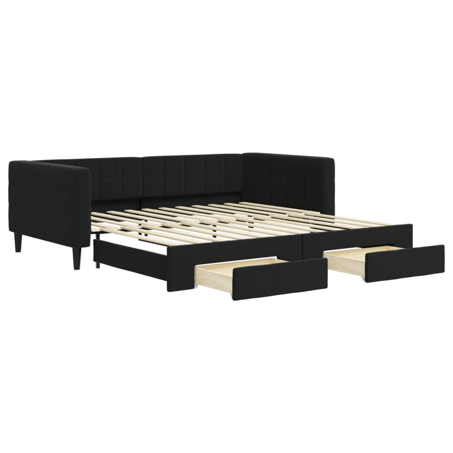 Slaapbank S Fluweel 100 x 200 cm Zwart met onderschuifbed en lade
