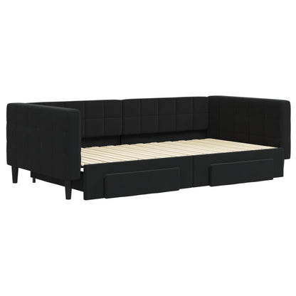 Slaapbank S Fluweel 100 x 200 cm Zwart met onderschuifbed en lade