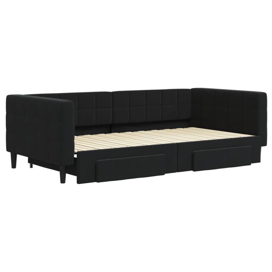 Slaapbank S Fluweel 100 x 200 cm Zwart met onderschuifbed en lade