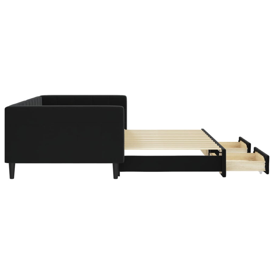 Slaapbank S Fluweel 100 x 200 cm Zwart met onderschuifbed en lade
