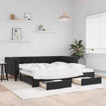 Slaapbank S Fluweel 100 x 200 cm Zwart met onderschuifbed en lade