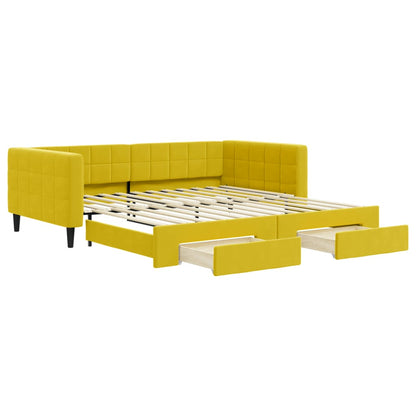 Slaapbank S Fluweel 100 x 200 cm Geel met onderschuifbed en lade