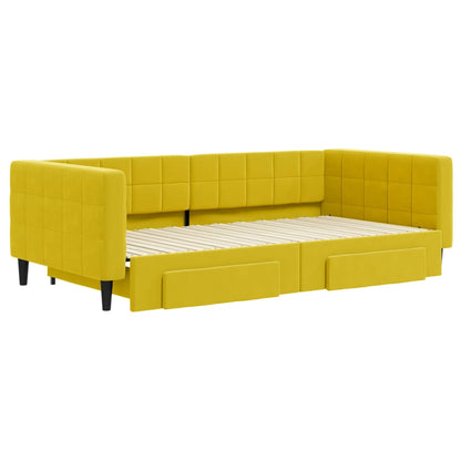 Slaapbank S Fluweel 100 x 200 cm Geel met onderschuifbed en lade
