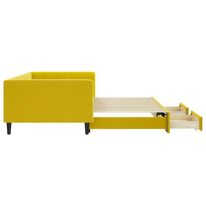 Slaapbank S Fluweel 100 x 200 cm Geel met onderschuifbed en lade