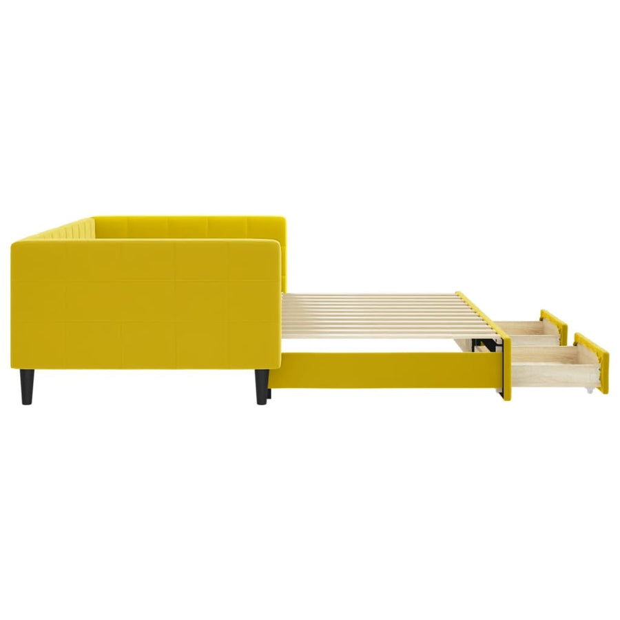 Slaapbank S Fluweel 100 x 200 cm Geel met onderschuifbed en lade