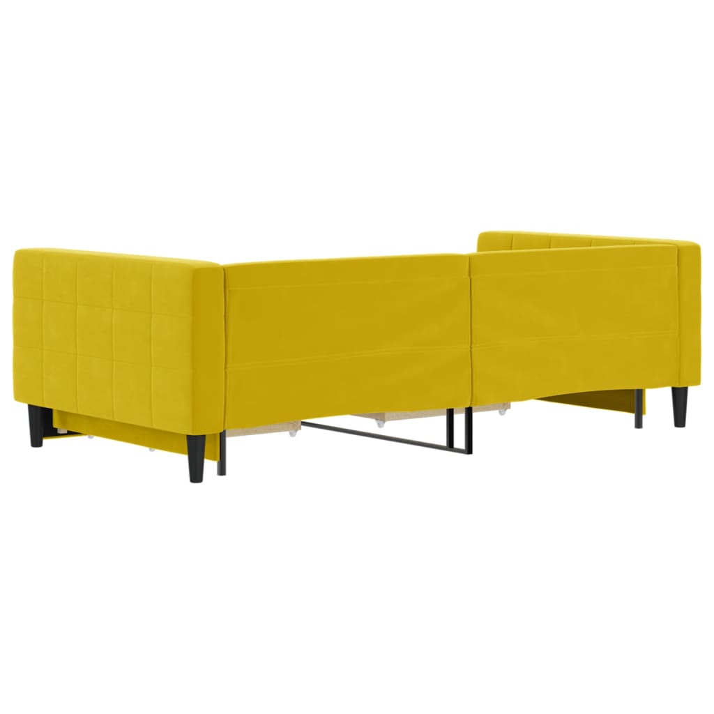 Slaapbank S Fluweel 100 x 200 cm Geel met onderschuifbed en lade