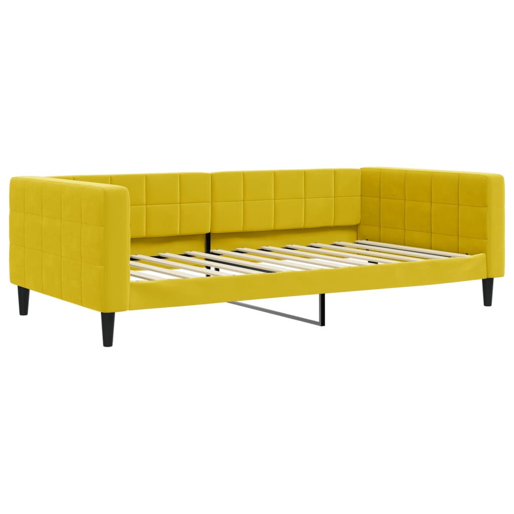 Slaapbank S Fluweel 100 x 200 cm Geel met onderschuifbed en lade