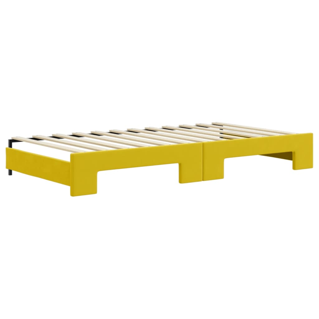 Slaapbank S Fluweel 100 x 200 cm Geel met onderschuifbed en lade