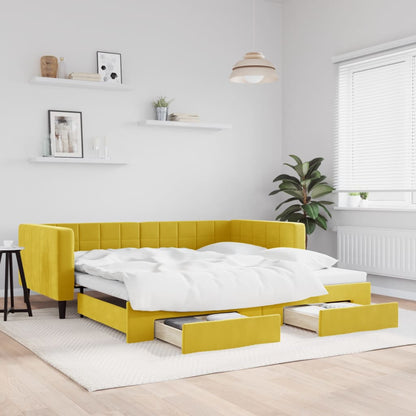 Slaapbank S Fluweel 100 x 200 cm Geel met onderschuifbed en lade