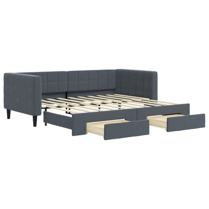 Slaapbank Onderschuifbed En Lades Fluweel 90 x 190 cm Donkergrijs