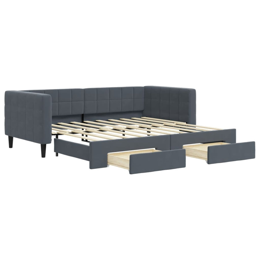 Slaapbank Onderschuifbed En Lades Fluweel 90 x 190 cm Donkergrijs