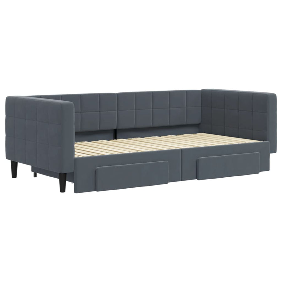 Slaapbank Onderschuifbed En Lades Fluweel 90 x 190 cm Donkergrijs