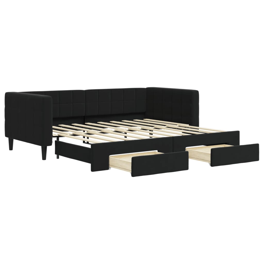 Slaapbank S Fluweel 90 x 190 cm Zwart met onderschuifbed en lade