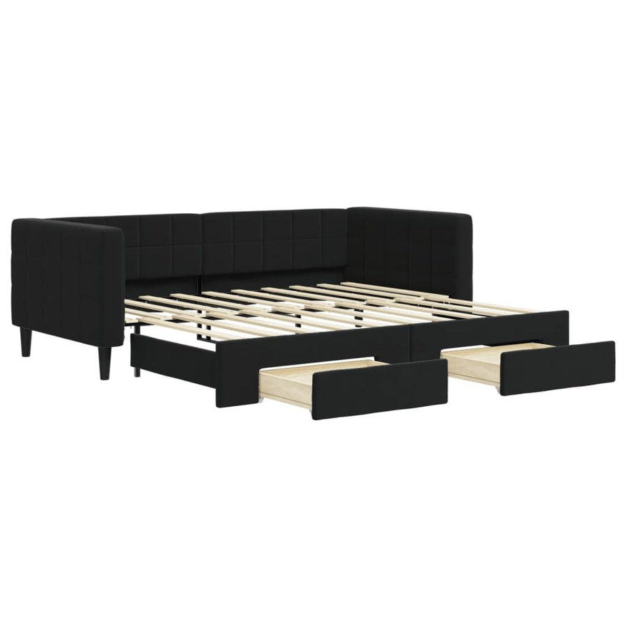 Slaapbank S Fluweel 90 x 190 cm Zwart met onderschuifbed en lade