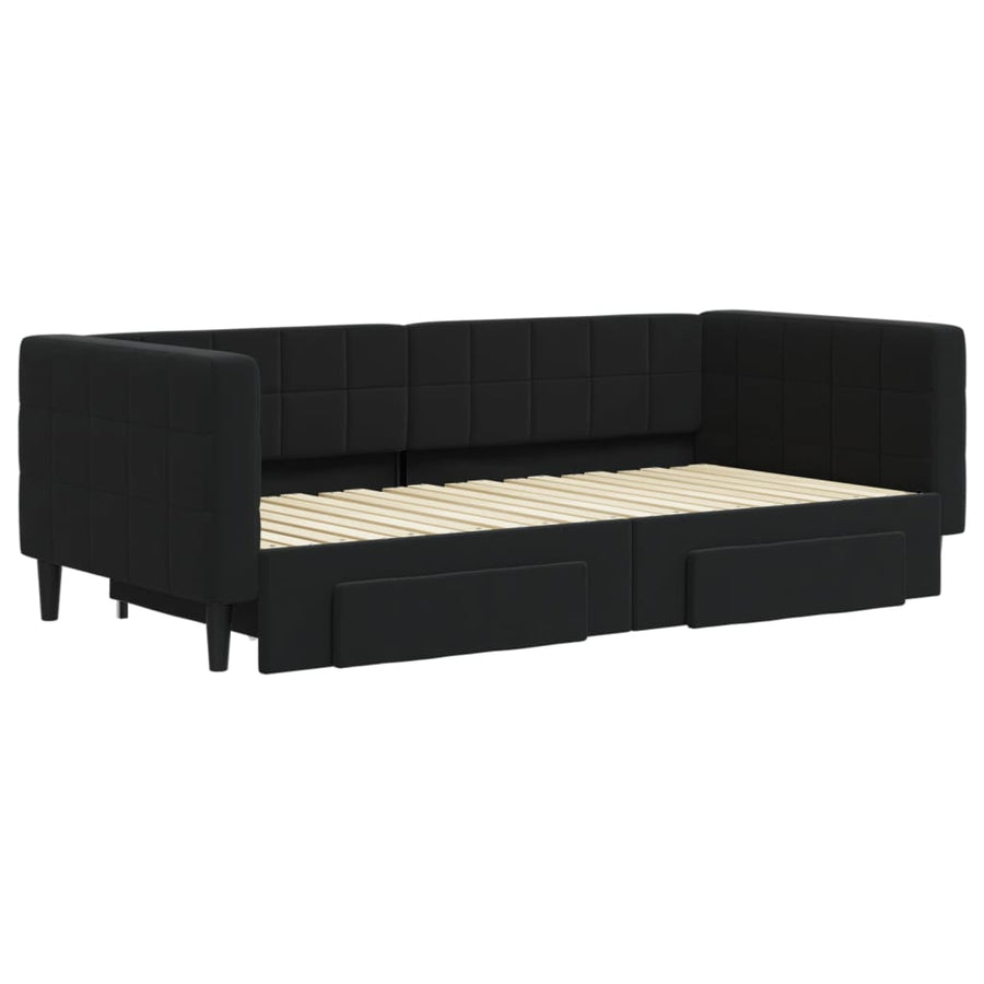 Slaapbank S Fluweel 90 x 190 cm Zwart met onderschuifbed en lade