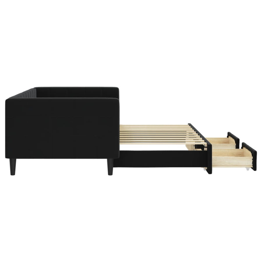 Slaapbank S Fluweel 90 x 190 cm Zwart met onderschuifbed en lade