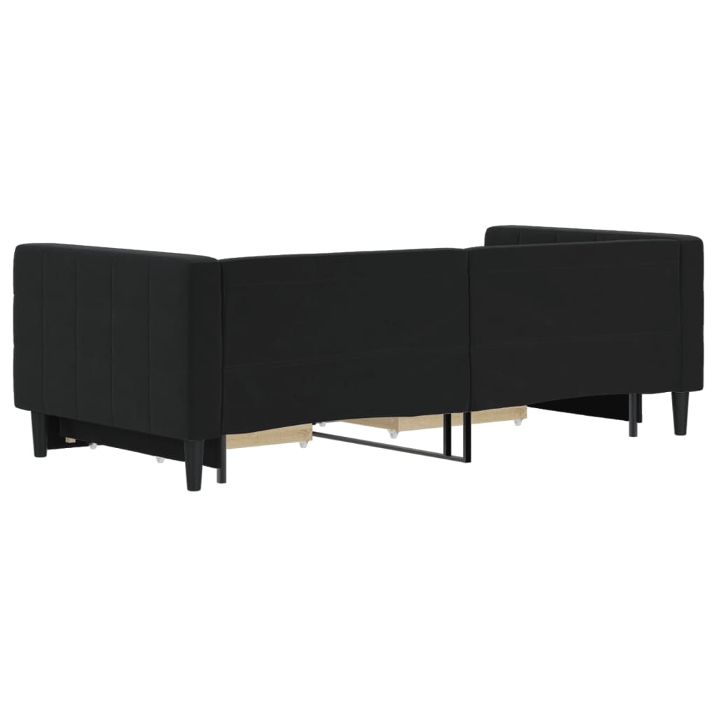 Slaapbank S Fluweel 90 x 190 cm Zwart met onderschuifbed en lade