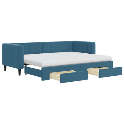 Slaapbank met onderschuifbed en lades 80x200 cm fluweel blauw