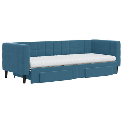 Slaapbank met onderschuifbed en lades 80x200 cm fluweel blauw
