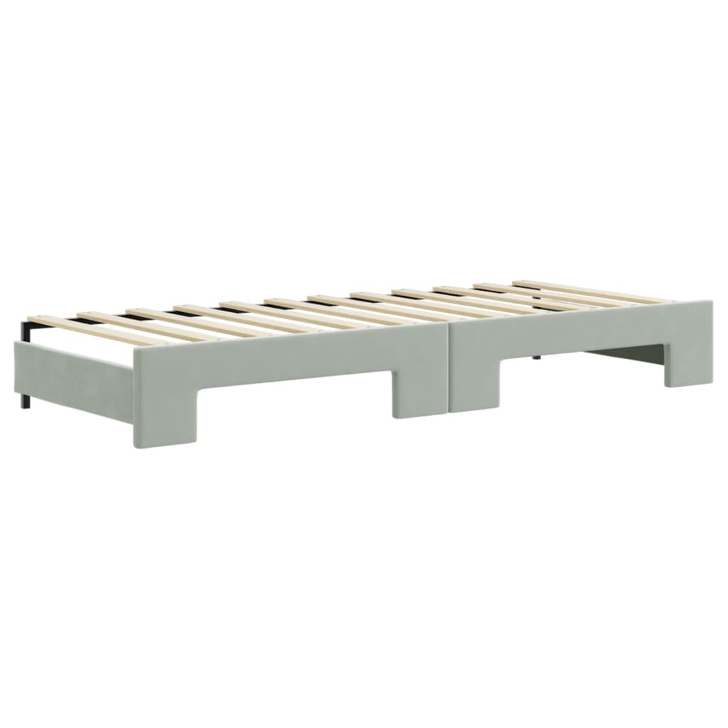 Slaapbank Onderschuifbed En Lades Fluweel 80 x 200 cm Lichtgrijs met onderschuifbed en lade en matras