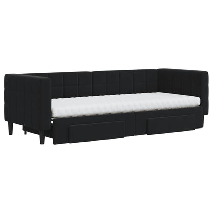 Slaapbank Met Onderschuifbed En Lades Fluweel 80 x 200 cm Zwart met onderschuifbed en lade en matras