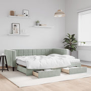 Slaapbank onderschuifbed met lades 90x200 cm lichtgrijs fluweel
