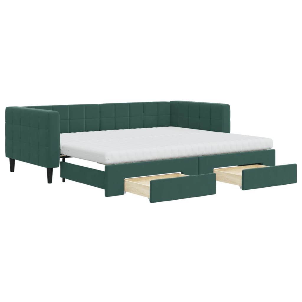 Slaapbank onderschuifbed en lades 90x200 cm fluweel donkergroen