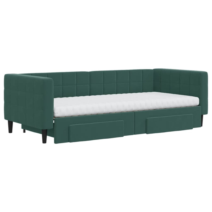 Slaapbank onderschuifbed en lades 90x200 cm fluweel donkergroen