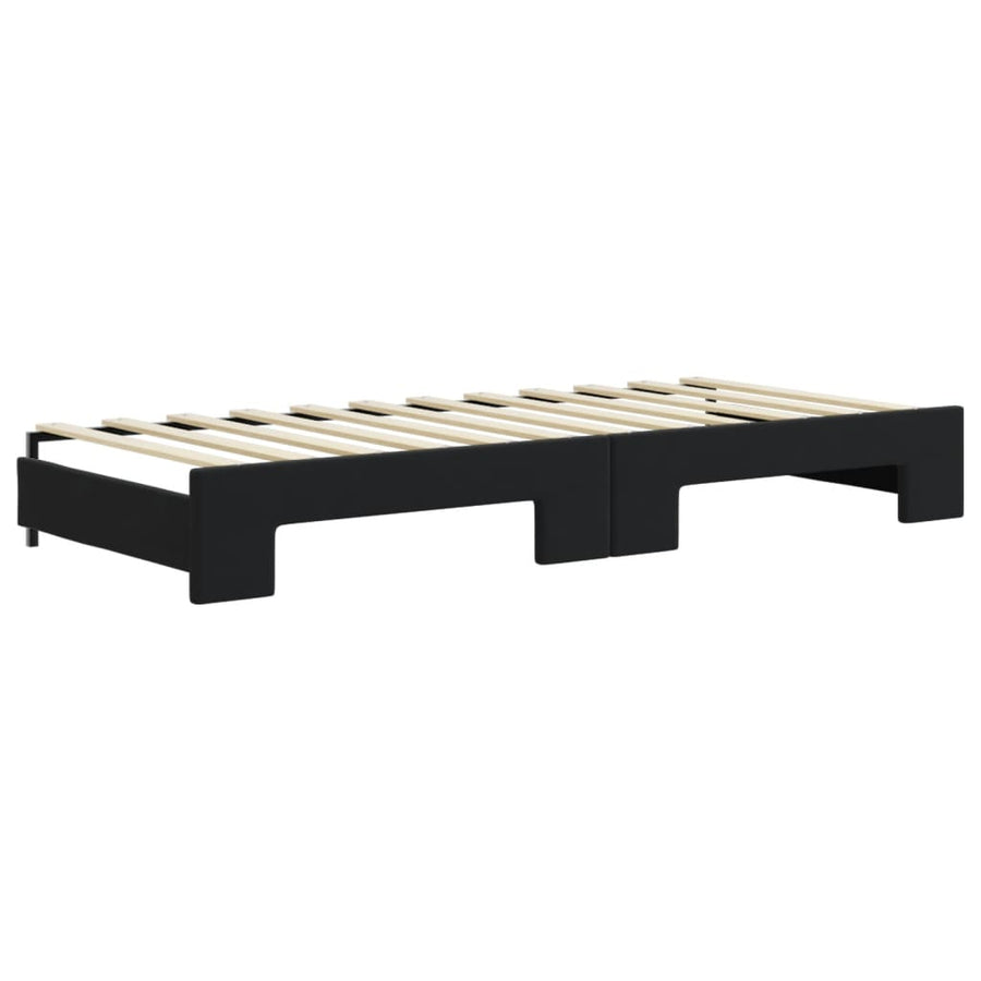 Slaapbank Met Onderschuifbed En Lades Fluweel 90 x 200 cm Zwart met onderschuifbed en lade en matras