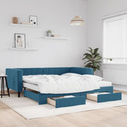 Slaapbank met onderschuifbed en lades 100x200 cm blauw