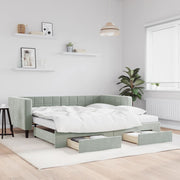 Slaapbank onderschuifbed lades 100x200 cm lichtgrijs fluweel