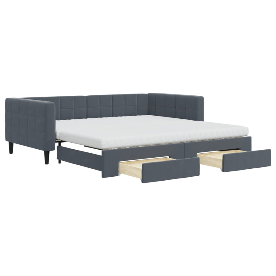 Slaapbank onderschuifbed lades 100x200 cm fluweel donkergrijs