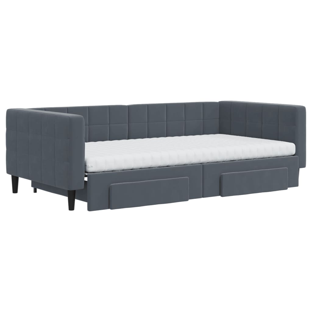 Slaapbank onderschuifbed lades 100x200 cm fluweel donkergrijs