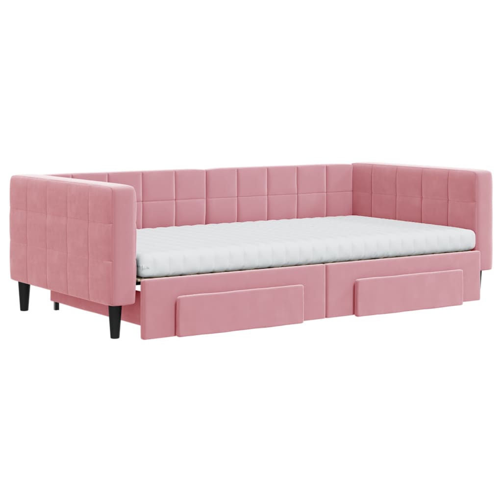 Slaapbank met onderschuifbed en lades 100x200 cm fluweel roze